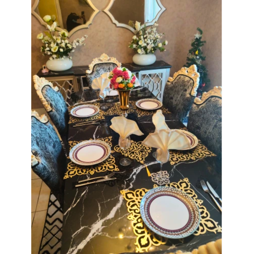 SULTANS SQUARE Stylish Cutwork GOLD Top Velvet Table Runner Dinner Set (4,6,8,12 Persons) Wedding Home Marriage Decoration Trendy Home Tableware