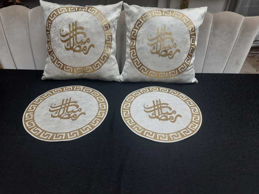 Ramadan Velvet Off-White Shiny Gold Pillowcase 40*40 cm. (15.7*15.7 inch) Decorative Cushion