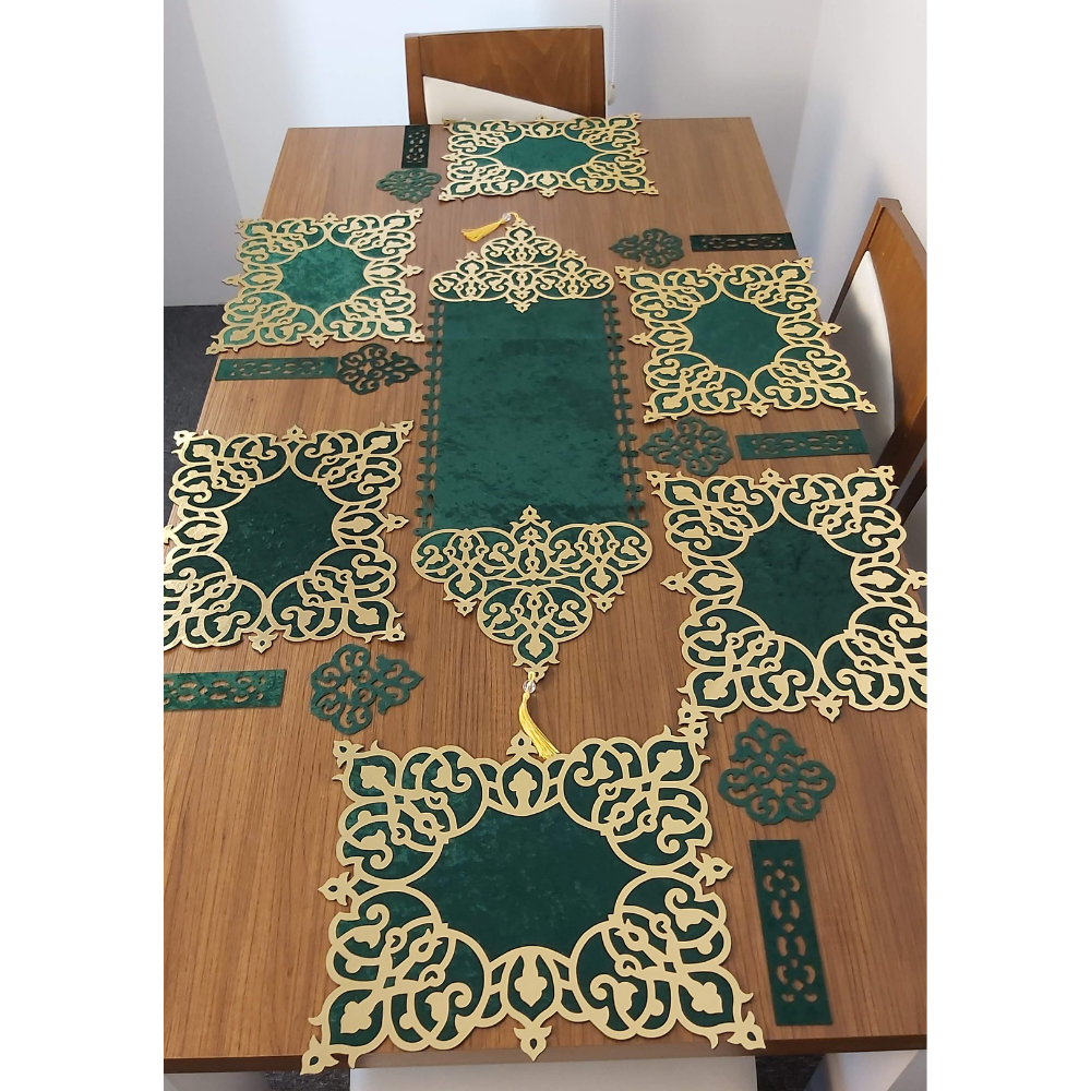 table runner green gold 140 cm 120 cm