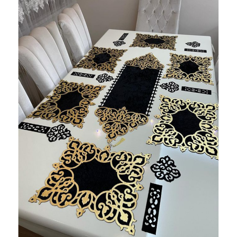 table runner black gold 140 cm 